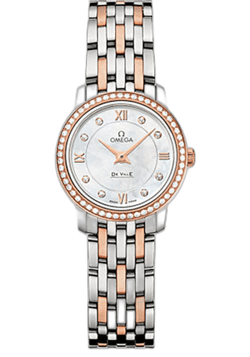 Omega De Ville Prestige Quartz Watch - 24.4 mm Steel And Red Gold Case - Diamond-Set Red Gold Bezel - Mother-Of-Pearl Diamond Dial - Two-Tone Steel And Red Gold Bracelet - 424.25.24.60.55.002 24.4mm & Red Gold Diamond Bezel Mother-of-Pearl Dial Ref. 424.25.24.60.55.002