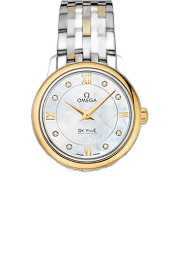De Ville Prestige Quartz Watch - 27.4 mm Steel Case - Yellow Gold Bezel - Mother-Of-Pearl Diamond Dial - Yellow Gold Bracelet - 424.20.27.60.55.001 27.4mm by Omega — 424.20.27.60.55.001