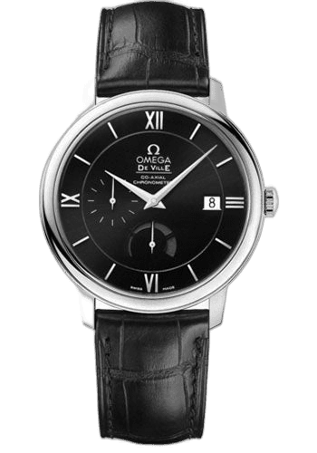 Omega De Ville Prestige Power Reserver Co-Axial Watch - 39.5 mm Steel Case - Black Dial - Black Leather Strap - 424.13.40.21.01.001 39.5mm