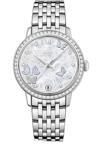 Omega 36.8mm Diamond Bezel Mother-of-Pearl Dial De Ville Prestige Co-Axial Watch - 36.8 mm White Gold Case - Diamond Bezel - Mother-Of-Pearl Diamond Dial - 424.55.33.20.55.003 Watch Ref. 424.55.33.20.55.003