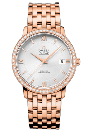 De Ville Prestige Co-Axial Watch - 36.8 mm Red Gold Case - Diamond Bezel - Silver Diamond Dial - 424.55.37.20.52.001 36.8mm Diamond Bezel Silver Diamond Dial by Omega — 424.55.37.20.52.001