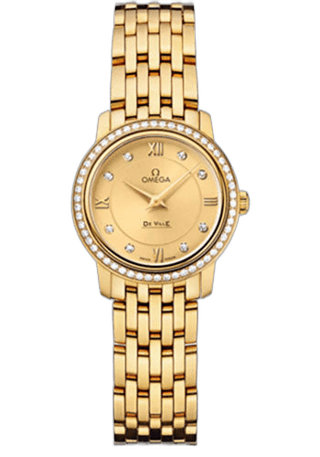 Omega 24.4mm Diamond Bezel Champagne Diamond Dial De Ville Prestige Quartz Watch - 24.4 mm Yellow Gold Case - Diamond Bezel - Champagne Diamond Dial - 424.55.24.60.58.001 — Ref. 424.55.24.60.58.001