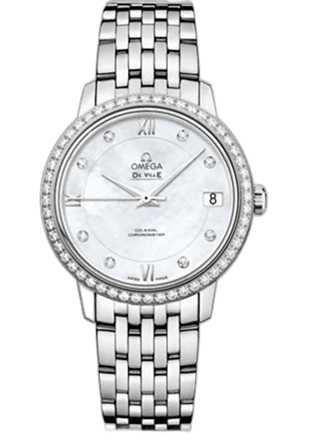 Omega 32.7mm Diamond Bezel Mother-of-Pearl Dial De Ville Prestige Co-Axial Watch - 32.7 mm Steel Case - Diamond Bezel - Mother-Of-Pearl Diamond Dial - 424.15.33.20.55.001 Watch Ref. 424.15.33.20.55.001