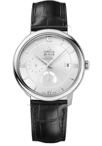 Omega De Ville Prestige Power Reserver Co-Axial Watch - 39.5 mm Steel Case - Silver Dial - Black Leather Strap - 424.13.40.21.02.001 39.5mm Timepiece [424.13.40.21.02.001