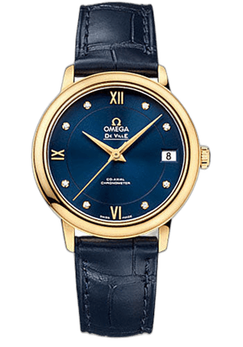 De Ville Prestige Co-Axial Watch - 32.7 mm 18K Yellow Gold Case - Blue Diamond Dial - Blue Leather Strap - 424.53.33.20.53.002 32.7mm · Omega 424.53.33.20.53.002