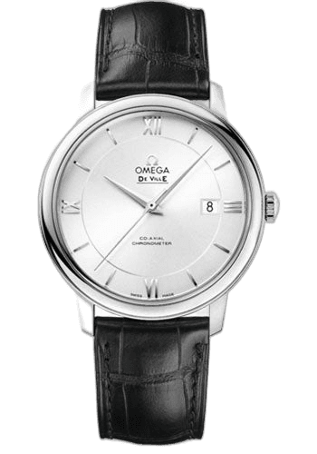 Omega De Ville Prestige Co-Axial Watch - 39.5 mm Steel Case - Silver Dial - Black Leather Strap - 424.13.40.20.02.001 39.5mm Ref. 424.13.40.20.02.001