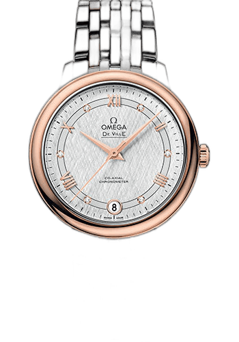 Omega De Ville Prestige Co-Axial Watch - 32.7 mm Steel And Red Gold Case - White Silvery Dial - 424.20.33.20.52.002 32.7mm & Red Gold White Silvery Dial Timepiece [424.20.33.20.52.002