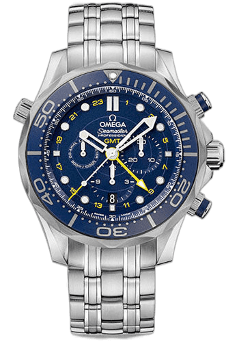 Omega 44mm Seamaster Diver 300 M Co-Axial GMT Chronograph Watch - 44 mm Steel Case - Matt Blue Ceramic Bezel - Matt Blue Dial - 212.30.44.52.03.001 Watch Ref. 212.30.44.52.03.001