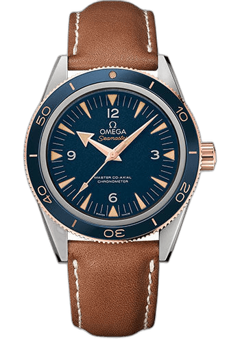Seamaster 300 Omega Master Co-Axial Watch - 41 mm Titanium Case - Sedna Gold Bezel - Blue Dial - Brown Leather Strap - 233.62.41.21.03.001 · Omega 41mm — 233.62.41.21.03.001