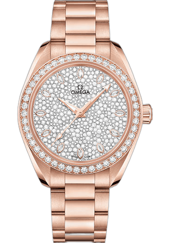 Omega Seamaster Aqua Terra 150M Co-Axial Master Chronometer Watch - 34 mm Sedna Gold Case - Diamond-Set Bezel - Radiant Diamond Dial - 220.55.34.20.99.003 34mm Diamond Bezel Diamond Dial Watch Ref. 220.55.34.20.99.003