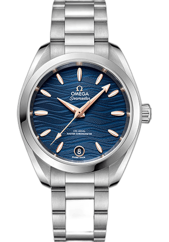 Omega 34mm Seamaster Aqua Terra 150M Co-Axial Master Chronometer Watch - 34 mm Steel Case - Waved Blue Dial - 220.10.34.20.03.001 — Ref. 220.10.34.20.03.001