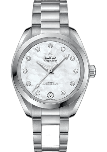 Seamaster Aqua Terra 150M Co-Axial Master Chronometer Watch - 34 mm Steel Case - White Mother-Of-Pearl Diamond Dial - 220.10.34.20.55.001 · Omega 34mm — 220.10.34.20.55.001