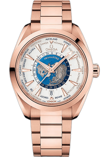 Omega Seamaster Aqua Terra 150M Omega Co-Axial Master Chronometer GMT Worldtimer - 43 mm Sedna Gold Case - Opaline Silvery Dial - 220.50.43.22.02.001 43mm Watch Ref. 220.50.43.22.02.001