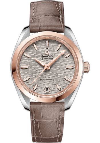 Omega Seamaster Aqua Terra 150M Co-Axial Master Chronometer Watch - 34 mm Steel And Sedna Gold Case - Waved Agate Grey Dial - Taupe-Brown Leather Strap - 220.23.34.20.06.001 34mm & Sedna™ Gold Waved Agate Grey Dial