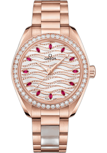 Omega Seamaster Aqua Terra 150M Omega Co-Axial Master Chronometer - 34 mm Sedna Gold Case - Diamond Bezel - White Diamond Wave Ruby Dial - 220.55.34.20.99.004 34mm Diamond Bezel White Diamond Dial Ref. 220.55.34.20.99.004