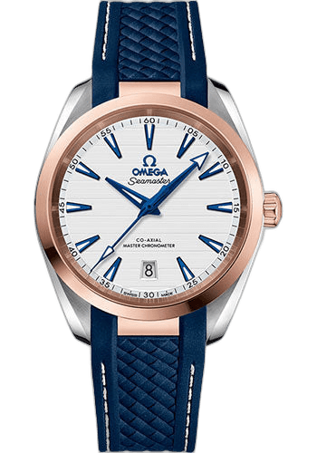 Omega Seamaster Aqua Terra Aqua Terra 150M Co-Axial Master Chronometer Watch - 38 mm Steel And Sedna Gold Case - Silvery Dial - Blue Structured Rubber Strap - 220.22.38.20.02.001 38mm & Sedna™ Gold Silver Dial Ref. 220.22.38.20.02.001