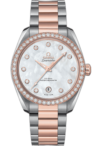 Omega 38mm & Sedna™ Gold White Mother-of-Pearl Dial Seamaster Aqua Terra 150M Co-Axial Master Chronometer Ladies Watch - 38 mm Steel And Sedna Gold Case - White Mother-Of-Pearl Diamond Dial - 220.25.38.20.55.001 Watch Ref. 220.25.38.20.55.001