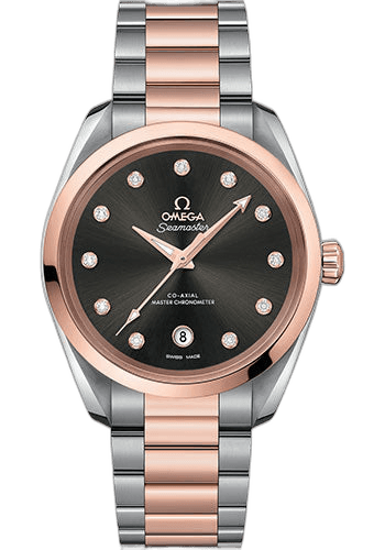 Seamaster Aqua Terra 150M Co-Axial Master Chronometer Ladies Watch - 38 mm Steel And Sedna Gold Case - Glossy Grey Diamond Dial - 220.20.38.20.56.001 · Omega 38mm & Sedna™ Gold Grey Diamond Dial — 220.20.38.20.56.001