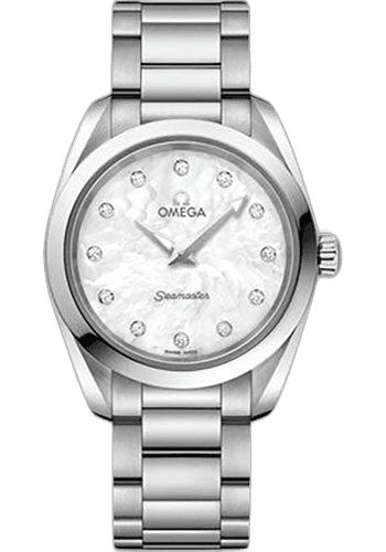Omega 28mm Seamaster Aqua Terra 150M Quartz Watch - 28 mm Steel Case - White Mother-Of-Pearl Diamond Dial - 220.10.28.60.55.001 Watch Ref. 220.10.28.60.55.001