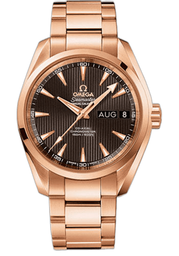 Omega Seamaster Aqua Terra Co-Axial Annual Calendar Watch - 38.5 mm Red Gold Case - Teak-Sun Brushed Grey Dial - 231.50.39.22.06.001 38.5mm Timepiece [231.50.39.22.06.001