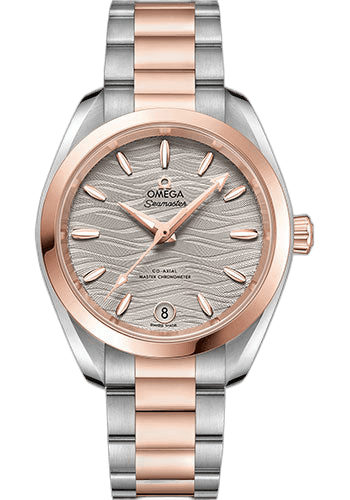 Omega Seamaster Aqua Terra 150M Co-Axial Master Chronometer Watch - 34 mm Steel And Sedna Gold Case - Waved Agate Grey Dial - 220.20.34.20.06.001 34mm & Sedna™ Gold Waved Agate Grey Dial Watch Ref. 220.20.34.20.06.001