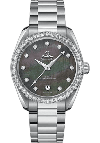 Seamaster Aqua Terra 150M Co-Axial Master Chronometer Ladies Watch - 38 mm Steel Case - Diamond-Set Bezel - Tahiti Mother-Of-Pearl Diamond Dial - 220.15.38.20.57.001 38mm Diamond Bezel Tahiti Mother-of-Pearl Dial Omega Ref. 220.15.38.20.57.001