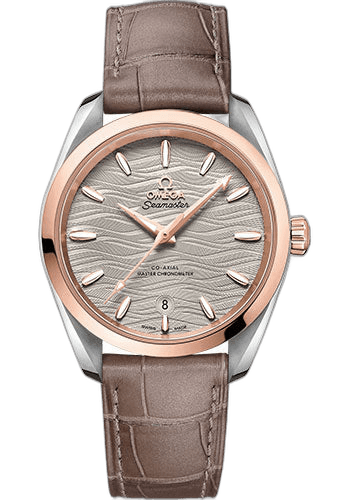 Seamaster Aqua Terra 150M Co-Axial Master Chronometer Ladies Watch - 38 mm Steel And Sedna Gold Case - Waved Agate Grey Dial - Taupe-Brown Leather Strap - 220.23.38.20.06.001 38mm & Sedna™ Gold Waved Agate Grey Dial by Omega — 220.23.38.20.06.001