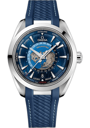Omega Seamaster Aqua Terra 150M Omega Co-Axial Master Chronometer GMT Worldtimer - 43 mm Steel Case - Blue Dial - Blue Rubber Strap - 220.12.43.22.03.001 43mm Timepiece [220.12.43.22.03.001