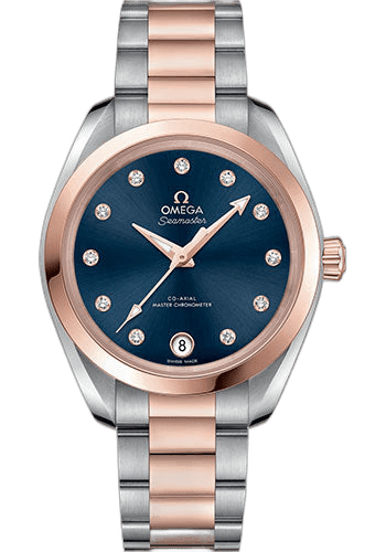Omega 34mm & Sedna™ Gold Ocean-Blue Diamond Dial Seamaster Aqua Terra 150M Co-Axial Master Chronometer Watch - 34 mm Steel And Sedna Gold Case - Glossy Ocean-Blue Diamond Dial - 220.20.34.20.53.001 Watch Ref. 220.20.34.20.53.001