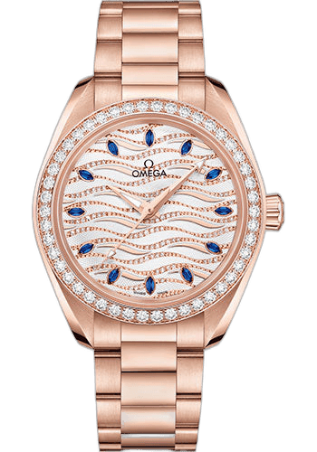Seamaster Aqua Terra 150M Co-Axial Master Chronometer Watch - 34 mm Sedna Gold Case - Diamond-Set Bezel - Radiant Diamond Dial - 220.55.34.20.99.005 34mm Diamond Bezel Diamond Dial by Omega — 220.55.34.20.99.005