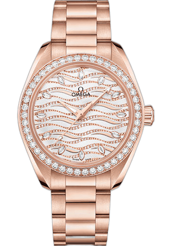 Seamaster Aqua Terra 150M Co-Axial Master Chronometer Watch - 34 mm Sedna Gold Case - Diamond-Set Bezel - Radiant Diamond Dial - 220.55.34.20.99.006 34mm Diamond Bezel Diamond Dial Omega Ref. 220.55.34.20.99.006