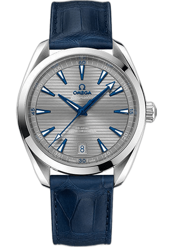 Omega Seamaster Aqua Terra Aqua Terra 150M Co-Axial Master Chronometer Watch - 41 mm Steel Case - Grey Dial - Blue Leather Strap - 220.13.41.21.06.001 41mm