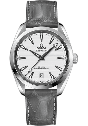 Seamaster Aqua Terra Aqua Terra 150M Co-Axial Master Chronometer Watch - 38 mm Steel Case - Silvery Dial - Grey Leather Strap - 220.13.38.20.02.001 38mm — Omega Ref. 220.13.38.20.02.001