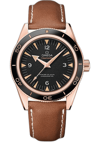 Omega Seamaster 300 Omega Master Co-Axial Watch - 41 mm Sedna Gold Case - Ceramic Bezel - Black Dial - Brown Leather Strap - 233.62.41.21.01.002 41mm