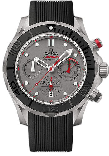 Omega 44mm Seamaster Diver 300 M Co-Axial GMT Chronograph ETNZ (Emirates Team New Zealand) Watch - 44 mm Titanium Case - Matt Black Ceramic Unidirectional Bezel - Grade 5 Titanium Grey Dial - Black Rubber Strap - 212.92.44.50.99.001 Watch Ref. 212.92.44.50.99.001