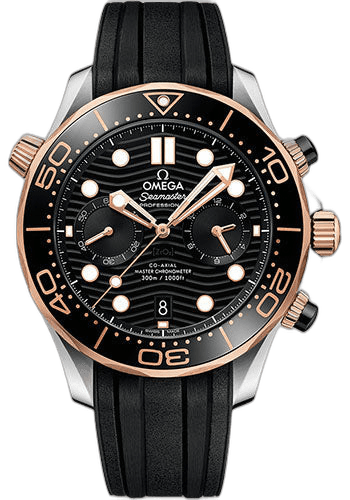 Omega Seamaster Diver 300M Omega Co-Axial Master Chronometer Chronograph - 44 mm Steel And Sedna Gold Case - Black Dial - Black Rubber Strap - 210.22.44.51.01.001 44mm & Sedna™ Gold Black Dial Timepiece [210.22.44.51.01.001