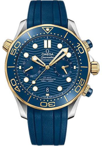 Omega 44mm & Yellow Gold Blue Dial Seamaster Diver 300M Omega Co-Axial Master Chronometer Chronograph - 44 mm Steel And Yellow Gold Case - Blue Dial - Blue Rubber Strap - 210.22.44.51.03.001 Watch Ref. 210.22.44.51.03.001