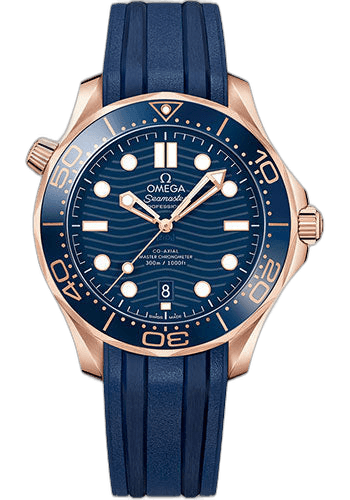 Omega Seamaster Diver 300M Omega Co-Axial Master Chronometer - 42 mm Sedna Gold Case - Blue Dial - Blue Rubber Strap - 210.62.42.20.03.001 42mm Timepiece [210.62.42.20.03.001