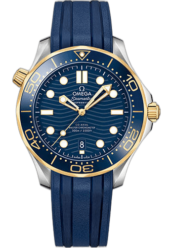 Omega Seamaster Diver 300M Co-Axial Master Chronometer Watch - 42 mm Steel And Yellow Gold Case - Unidirectional Bezel - Blue Ceramic Dial - Blue Rubber Strap - 210.22.42.20.03.001 42mm & Yellow Gold Blue Ceramic Dial Timepiece [210.22.42.20.03.001