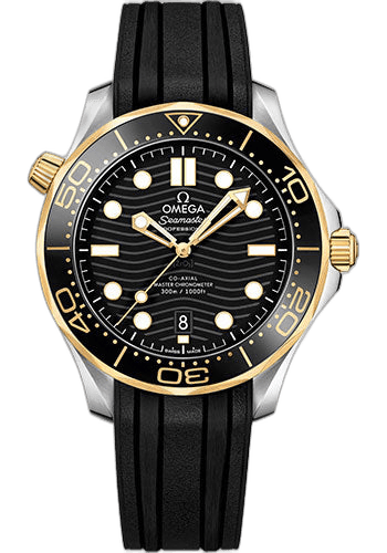 Omega Seamaster Diver 300M Co-Axial Master Chronometer Watch - 42 mm Steel And Yellow Gold Case - Unidirectional Bezel - Black Ceramic Dial - Black Rubber Strap - 210.22.42.20.01.001 42mm & Yellow Gold Black Ceramic Dial Timepiece [210.22.42.20.01.001