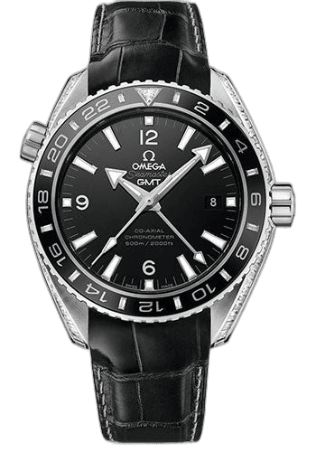 Seamaster Planet Ocean 600 M Omega Co-Axial GMT Watch - 43.5 mm Platinum Case - Black Ceramic Bi-Directional Bezel - Black Dial - Black Leather Strap - 232.98.44.22.01.001 43.5mm by Omega — 232.98.44.22.01.001
