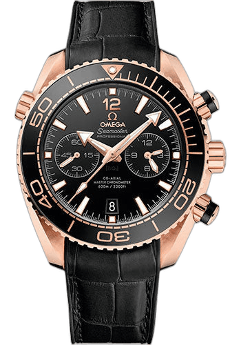 Omega Seamaster Planet Ocean Planet Ocean 600 M Omega Co-axial Master Chronometer Chronograph Watch - 45.5 mm Sedna Gold Case - Unidirectional Black Ceramic Bezel - Black Ceramic Dial - Black Leather Strap - 215.63.46.51.01.001 45.5mm Watch Ref. 215.63.46.51.01.001