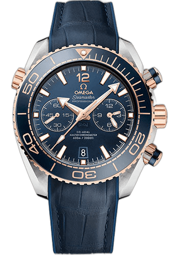 Seamaster Planet Ocean Planet Ocean 600 M Omega Co-axial Master Chronometer Chronograph Watch - 45.5 mm Sedna Gold And Steel Case - Unidirectional Blue Ceramic Bezel - Blue Ceramic Dial - Blue Leather Strap - 215.23.46.51.03.001 45.5mm by Omega — 215.23.46.51.03.001