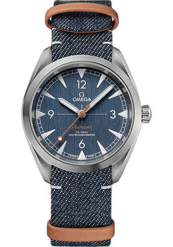 Seamaster Railmaster Omega Co-Axial Master Chronometer Watch - 40 mm Steel Case - Vertically Brushed Blue Jeans Dial - Blue Denim And Leather Nato Strap - 220.12.40.20.03.001 40mm — Omega Ref. 220.12.40.20.03.001