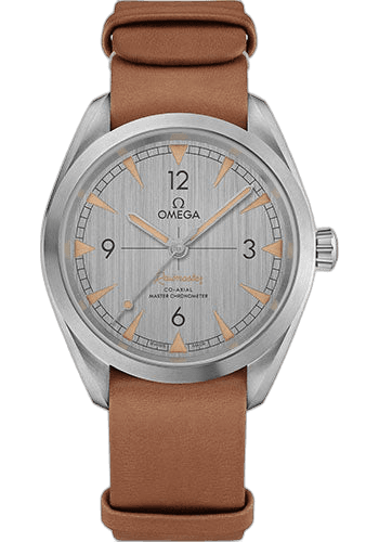 Seamaster Railmaster Omega Co-Axial Master Chronometer Watch - 40 mm Steel Case - Vertically Brushed Grey Dial - Brown Leather Nato Strap - 220.12.40.20.06.001 40mm Omega Ref. 220.12.40.20.06.001