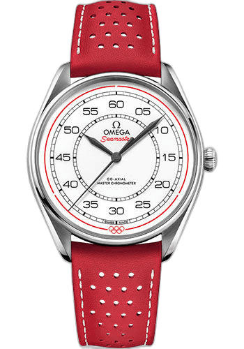 Omega 39.5mm Specialities Olympic Official Timekeeper Limited Edition Set - 39.5 mm Steel Case - White Dial - Red Micro-Perforated Leather Strap Limited Edition of 100 - 522.32.40.20.04.004 — Ref. 522.32.40.20.04.004