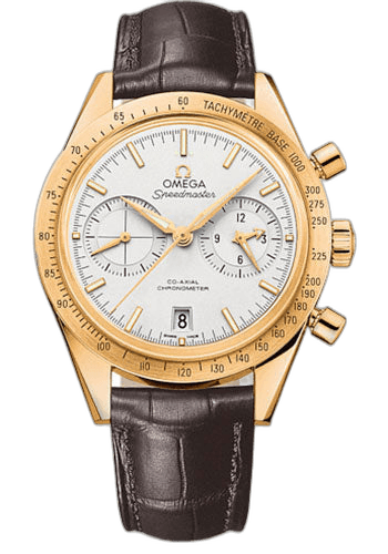 Omega Speedmaster '57 Omega Co-Axial Chronograph Watch - 41.5 mm Yellow Gold Case - Brushed Bezel - Silver Dial - Brown Leather Strap - 331.53.42.51.02.001 41.5mm