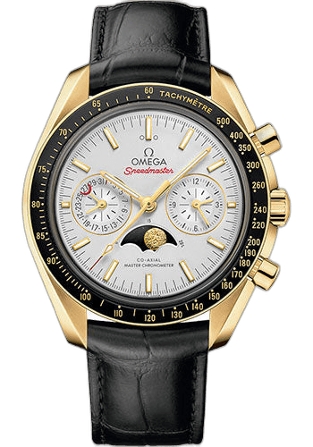 Omega Speedmaster Moonphase Master Chronometer Chronograph Watch - 44.25 mm Yellow Gold Case - Silvery Diamond Dial - Black Leather Strap - 304.63.44.52.02.001 44.25mm Timepiece [304.63.44.52.02.001