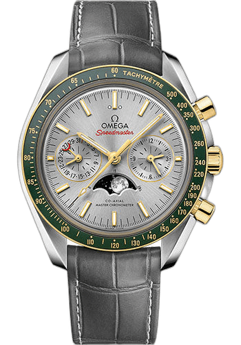 Speedmaster Moonphase Master Chronometer Chronograph Watch - 44.25 mm Steel Case - Yellow Gold Bezel - Grey Diamond Dial - Grey Leather Strap - 304.23.44.52.06.001 44.25mm by Omega — 304.23.44.52.06.001