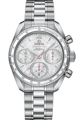 Omega Speedmaster 38 Co-Axial Chronograph Watch - 38 mm Steel Case - Mother-Of-Pearl Diamond Dial - 324.30.38.50.55.001 38mm Ref. 324.30.38.50.55.001